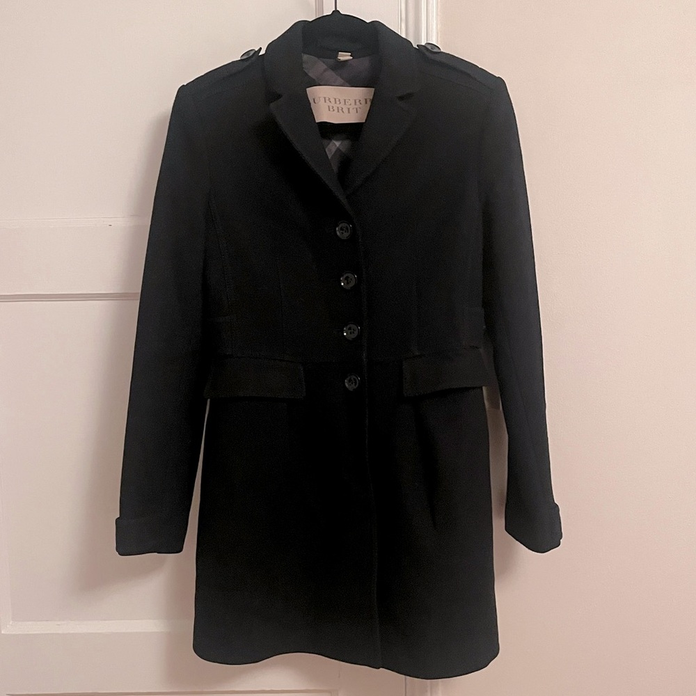 Burberry Brit Wool Peacoat. Black Coat.